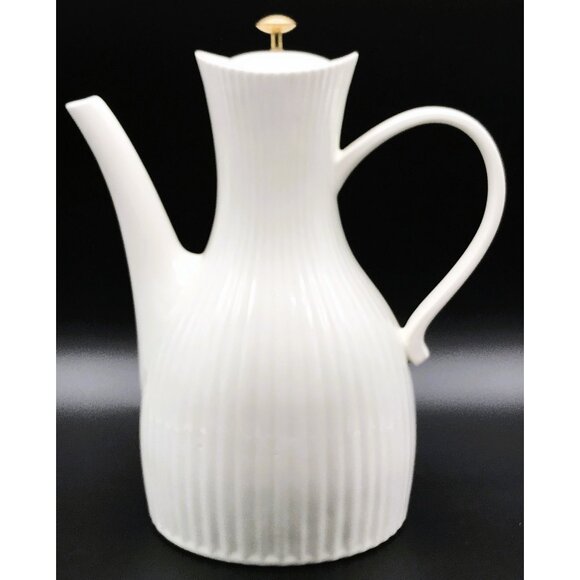Ernest Sohn Mid Century Ribbed White Carafe Coffee Pot MCM USA Hall Collectible - Picture 1 of 10